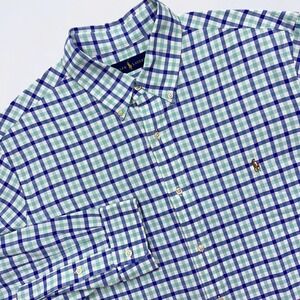 Ralph Lauren Button Down Shirt Men's XL Blue Mint Oxford Long Sleeve Flesh Pony
